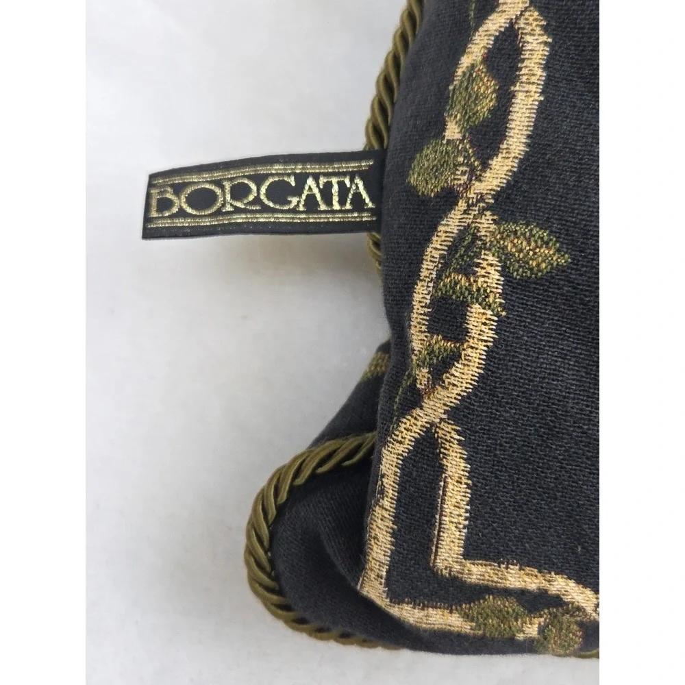 2 Vtg Borgata Tapestry‎ Rope Urn Fern Throw Pillows Black Green Tan 17 x 18 90s